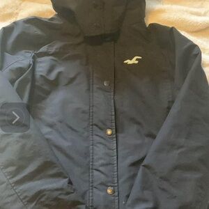Hollister Black Utility Jacket with Hood and Zipper Closure